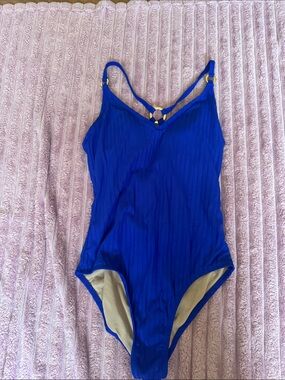 Kona Sol Cobalt Blue One-Piece Swimsuit with Gold Accents